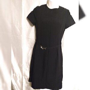 H&M Short Sleeve Belted Black Midi Office Career Zip up Dress S